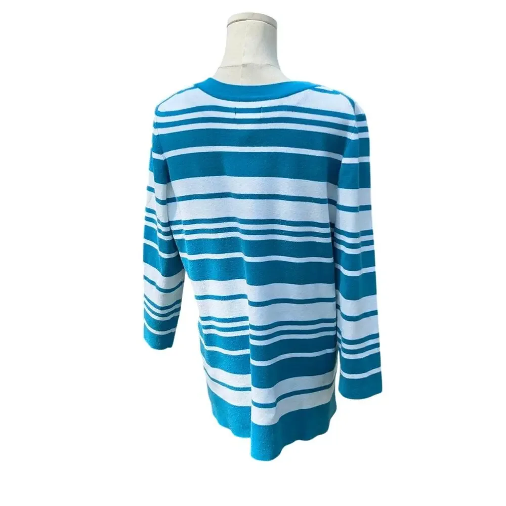 Liz Baker Tall Open Front Striped Cardigan with Matching Scoop Neck Tank Size L